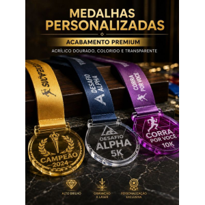 Medalhas Personalizadas em Acrílico com Fita de Cetim